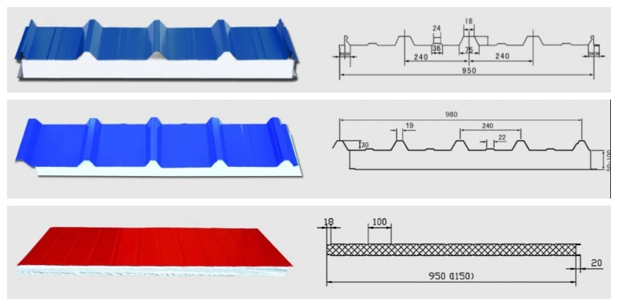 Heat Insulated Fireproof EPS/PU/PIR/PUR/Puf/Polyurethane/Rockwool/Glasswool Cold Storage Clean Room Sandwich Panel for Wall/Roof/Ceiling/Partition